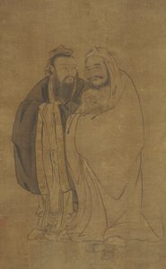 كونفوشيوس وبوذا يحتضنان أسرة Qilin ، أسرة مينج ، القرن الخامس عشر. بواسطة غير معروف