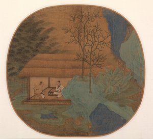 محادثة في كوخ من القش ، أواخر 1200s. بواسطة غير معروف