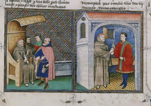 الفساد. صورة مصغرة من كتاب بعنوان Decameron بقلم جيوفاني بوكاتشيو ، 1460. بواسطة غير معروف