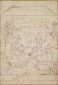 زوجان يلعبان تشوبار على شرفة ، ج. 1790-1800. بواسطة غير معروف