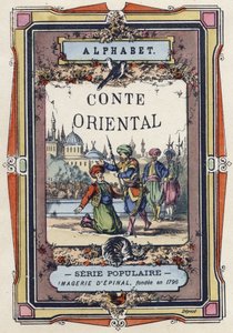 غلاف أبجدية الحكاية الشرقية. تصوير إبينال ، حوالي عام 1890. سلسلة شعبية. كتيب صغير من 8 صفحات. خافت: 205 × 150 ملم. نقوش خشبية مطبوعة على موضوع العدادات بواسطة غير معروف
