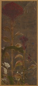 كوكسكومبس ، ذرة و أمجاد الصباح ، فترة موموياما ، 1568-1615. بواسطة غير معروف