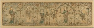 صلب يحيط به القديسين ، البريطانيين ، كاليفورنيا. 1270 على الأرجح قبل 1272. بواسطة غير معروف