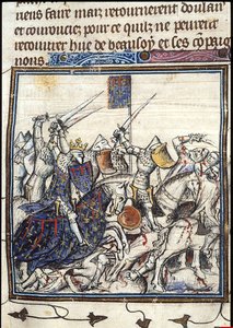 قتال الصليبيين والمسلحين خلال الحملة الصليبية الثالثة من Chroniques de France ou de St Denis ، بعد عام 1380 بواسطة غير معروف