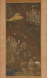 نزول وعودة أميدا إلى الجنة الغربية مع روح المؤمن جوشو ماندارا ، حوالي 1300. بواسطة غير معروف