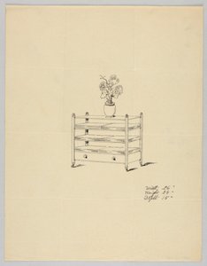 تصميم لطاولة من ثلاث طبقات مع مزهرية وأزهار ، 1900–05 بواسطة غير معروف