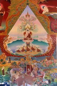 تفاصيل لوحة جدارية في Uposatha (قاعة الضريح) لمعبد Buddhapadipa ، ويمبلدون ، غراند بريتاني بواسطة غير معروف