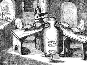 تقطير حمض النتريك أكوا فورتيس أو حمض الفراق في رجل حديدي بأنوفين ، 1689 بواسطة غير معروف