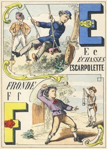 EF: echasses، escarpolette، fronde - Games Alphabet، c.1890 (رسم توضيحي) بواسطة غير معروف