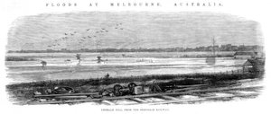 إميرالد هيل ، من سكة حديد الضواحي - الفيضانات في ملبورن ، أستراليا ، 1864 بواسطة غير معروف