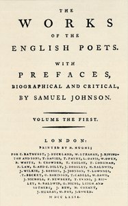 صفحة عنوان الفاكس في الطبعة الأولى من كتاب "أعمال الشعراء الإنجليز" ، تحتوي على Johnsons بواسطة غير معروف