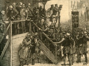 قاد الأب جون مورفي مستأجريه للتصويت في انتخابات كلير الفرعية ، أيرلندا ، 1828 c1890. بواسطة غير معروف