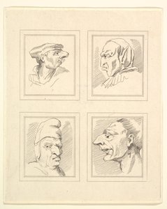 أربعة رؤوس من Characaturas بقلم ليوناردو دا فينشي ، من رسومات Wincelslaus Hollar ، o ... ، 1786. بواسطة غير معروف