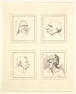 أربعة رؤوس من Characaturas بقلم ليوناردو دا فينشي ، من رسومات Wincelslaus Hollar ، o ... ، 1786. بواسطة غير معروف