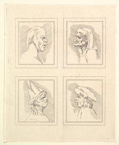 أربعة رؤوس من Characaturas بقلم ليوناردو دا فينشي ، من رسومات Wincelslaus Hollar ، o ... ، 1786. بواسطة غير معروف