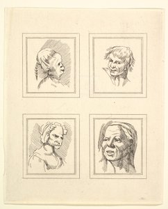 أربعة رؤوس من Characaturas بقلم ليوناردو دا فينشي ، من رسومات Wincelslaus Hollar ، o ... ، 1786. بواسطة غير معروف