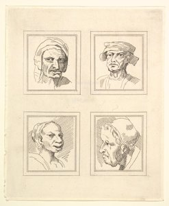 أربعة رؤوس من Characaturas بقلم ليوناردو دا فينشي ، من رسومات Wincelslaus Hollar ، o ... ، 1786. بواسطة غير معروف