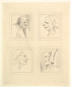 أربعة رؤوس من Characaturas بقلم ليوناردو دا فينشي ، من رسومات Wincelslaus Hollar ، o ... ، 1786. بواسطة غير معروف