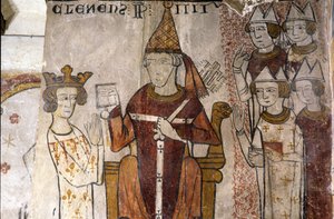 Fresco of the Ferrande Tower in Pernes-les-Fontaines (Pernes les Fontaines, Vaucluse (84)) from the 13th century: Charles I of Anjou (1226-1285) was invested in the Kingdom of Sicily on 28/06/1265 by Pope Clement IV (v. 1195-1268). بواسطة غير معروف