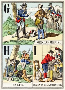GHI: Gendarmerie، Halte، Inventory of the game bag - The Hunting Alphabet، c1890 (نقش) بواسطة غير معروف