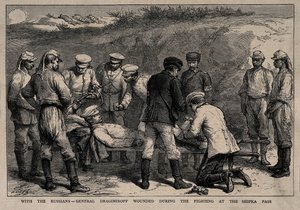 أصيب الجنرال ميخائيل دراجوميروف خلال المعركة في ممر شيبكا ، حوالي عام 1878 بواسطة غير معروف