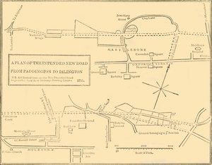 المخطط الأرضي لطريق جديد من Islington إلى Edgware Road ، 1755 ، c1876. بواسطة غير معروف