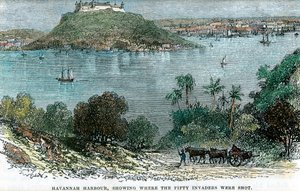 ميناء هافانا ، يوضح مكان إطلاق النار على الغزاة الخمسين ، كوبا ، c1880 بواسطة غير معروف