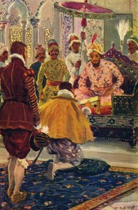 هوكينز يقدم رسالة الملك جاميس إلى المغول الكبير ، 1608 c1912 بواسطة غير معروف