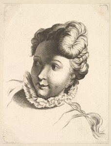 رأس امرأة ترتدي رفًا ، من Livre de Têtes Gravées dapres F. Boucher et ... ، القرن الثامن عشر. بواسطة غير معروف