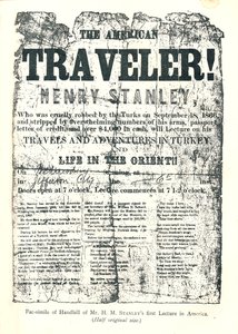 اكتشف Henry M.Stanley ، Handbill من Lecture Tour في أمريكا ، في سن 31 ، Dr.Livingstone في إفريقيا بواسطة غير معروف