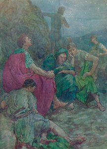 هنا ، محميًا بالمنحدرات الحادة ، جلس للراحة ، c1912 1912 بواسطة غير معروف