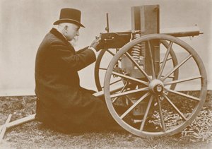 قدم حيرام مكسيم 1840-1916 أول مدفع رشاش أوتوماتيكي ، 1884. بواسطة غير معروف