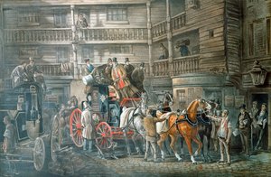 ساحة نزل مع Mail Coach يستعد للمغادرة ، c1840 بواسطة غير معروف