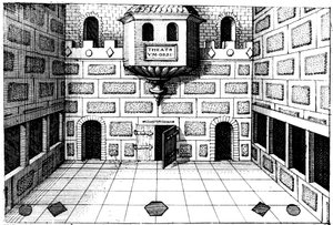 داخل مسرح جلوب ، بانكسايد ، لندن ، 1617-1619 بواسطة غير معروف