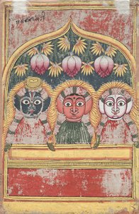 Jagannath ، Subhadra و Balarama في قوس مقابل ، القرن الثامن عشر. بواسطة غير معروف
