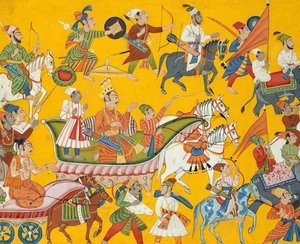 شرع الملك داساراتا وحاشيته في حفل زفاف راما: فوليو من شانغري ... ، كاليفورنيا. 1690-1710. بواسطة غير معروف