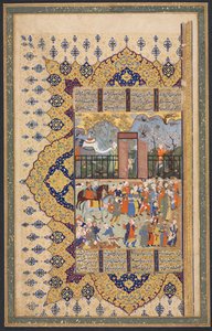 الملك Luhrasp يصعد العرش: وصول موكب إلى المحكمة Recto ... ، c. 1560 - 80 ثانية. بواسطة غير معروف
