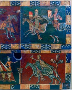 فرسان على ظهور الخيل والملك مع الصقر ، القرن الثاني عشر بواسطة غير معروف