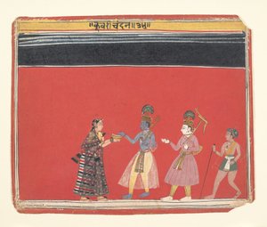 كريشنا يقبل تقدمة من Trivakra ذات الأحدب ... ، كاليفورنيا. 1650. بواسطة غير معروف