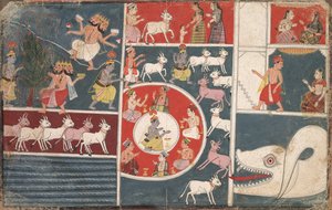 كريشنا عزف الناي وغيرها من الحلقات من Bhagavata Purana ، ج. 1650. بواسطة غير معروف