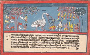 كريشنا سلايس باكاسورا ، شيطان الرافعة ... ، من Bhagavata Purana المتفرقة ... ، 1800-1825. بواسطة غير معروف