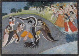 كريشنا إخضاع كاليا ، شيطان الأفعى: ورقة من سلسلة بهاجافاتا بورانا ، كاليفورنيا. 1785. بواسطة غير معروف