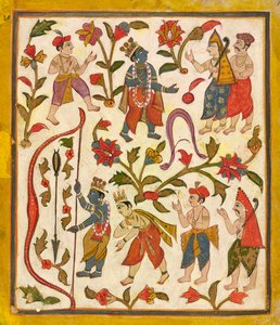 كريشنا والقوس ، الورقة 24 من Tula Ram Bhagavata Purana ، كاليفورنيا. 1720. بواسطة غير معروف
