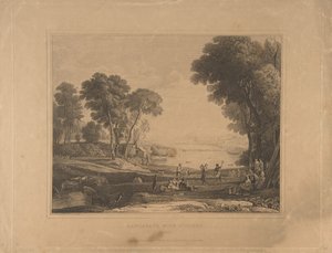 منظر طبيعي بأرقام بعد زواج إسحاق وريبيكا ، 1648 ، نشر عام 1830. بواسطة غير معروف