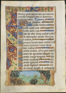 ورقة من كتاب ساعات: Ape Hunting Wild Boars ، c. 1500-1510. بواسطة غير معروف