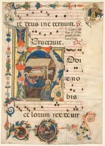 ورقة من Antiphonary مع H الأولي التأريخي مع مستطيل المهد والعكس. بواسطة غير معروف
