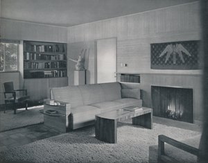 غرفة المعيشة التي صممها Honor Easton و Alyne Whalen في منزل في لوس أنجلوس ، 1942 بواسطة غير معروف