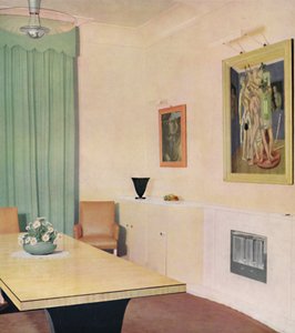 غرفة الطعام في لندن مع لوحة بواسطة Chirico ، 1938 بواسطة غير معروف