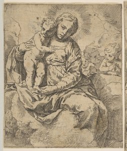 مادونا والطفل يجلسان على الغيوم ويحيط بهما الملائكة ، نسخ في الاتجاه المعاكس ... ، حوالي 1639 أو بعد. بواسطة غير معروف