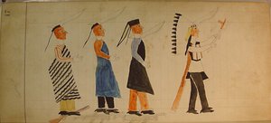 مافيت ليدجر: ثلاثة هنود يتبعون رئيسًا ، كاليفورنيا. 1874-1881. بواسطة غير معروف